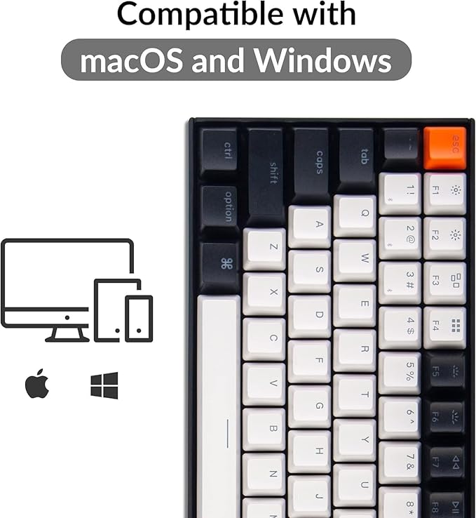 Keychron K2 75% Layout 84 Keys Hot-swappable Bluetooth Wireless/USB Wired Mechanical Keyboard for Mac with Super Brown Switch/Double-Shot Keycaps/White LED Backlit for Windows Version 2