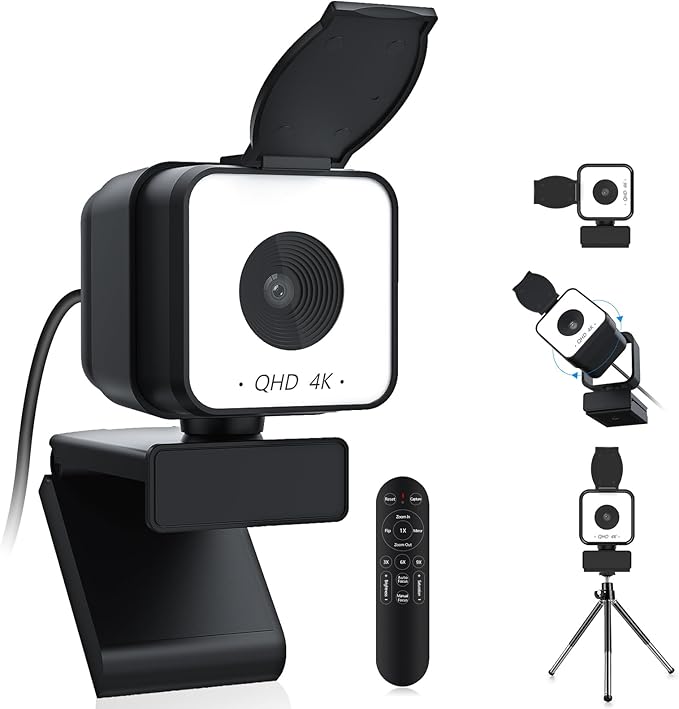 4K USB Webcam with Dual Microphones 9X Hybrid Zoom Auto Light Correction 86° Wide Angle for Video Conferencing Live Streaming Remote Work Compatible with PC Desktop Laptop