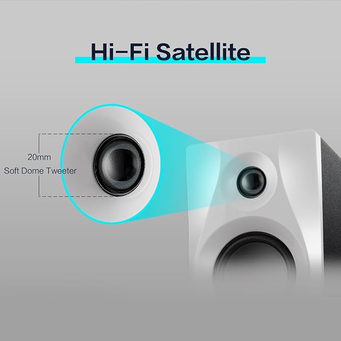 HiVi-Swans M10 Plus White Bookshelf Speaker Bluetooth Powered Computer Speakers with Subwoofer 2.1 Home Speakers Stereo System – 60W RMS – AUX Audio