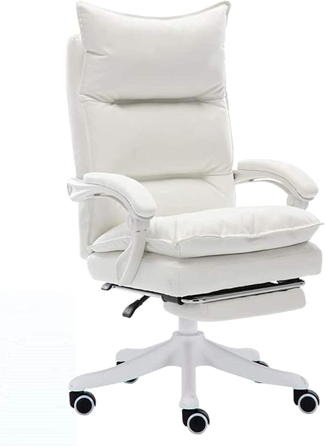 Katzowen Office Computer ChairComputer Chair Double-Padded Office Chair with Backrest Ergonomic Waist Support Footrest Game Chair Gift Pink (Color : White)