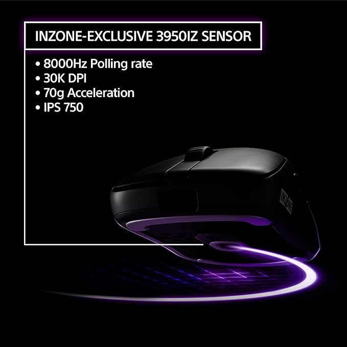 Sony INZONE Mouse-A Ultra-Lightweight 48g Wireless Gaming Mouse with Dongle Optical Switch 8000Hz Polling 30K DPI Sensor 90Hr Battery Customizable Buttons USB-C