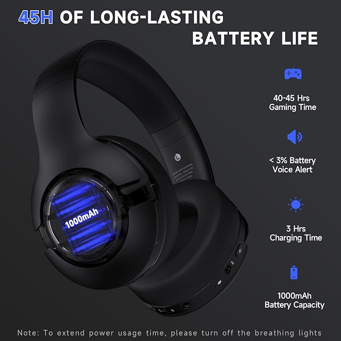 Gtheos Wireless Gaming Headset for ps5 ps4 Elden Ring PC Mac Switch Bluetooth 5.3 Gaming Headphones with Noise Canceling Microphone 45H Battery RGB Light Black