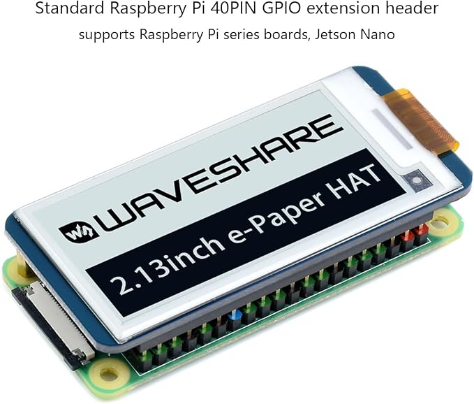waveshare 2.13inch E-Paper Display HAT for Raspberry Pi 4B/3B+/3B/2B/Zero/Zero W/Zero WH and Jetson Nano250x122 Pixel BlackWhite Two-Color E-Ink Display SPI Interface Support Partial Refresh