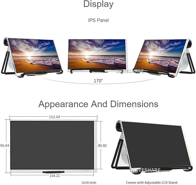 waveshare 7inch Display Compatible with Raspberry Pi 5/4B/3B/Zero/Zero W/Zero 2W/Pico/Pico W/Pico WH 1024×600 Resolution DPI Interface IPS No Touch
