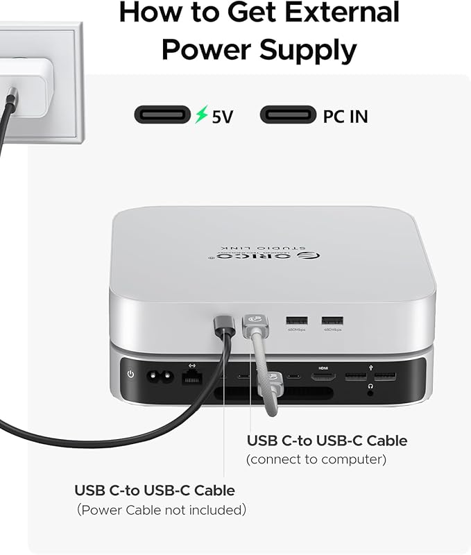 ORICO StudioLink Mac mini Hub with SSD Enclosure &amp 7-in-1 Ports | NVMe/SATA M.2 SSD Dock for Mac mini M1/M2/Mac Studio | 10Gbps USB-C SD/TF Card Reader 3.5mm Audio Aluminum Alloy