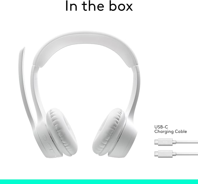Logitech Zone 300 Wireless Bluetooth Headset with Noise-Canceling Microphone Compatible with Windows Mac Chrome Linux iOS iPadOS Android – Off-White
