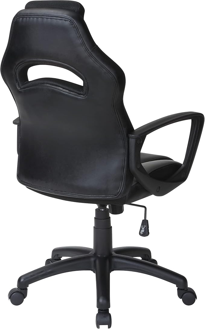 OSP Home Furnishings Influx Adjustable Faux Leather Gaming Chair with Lumbar Support and Full 360 Rotation Grey Accents
