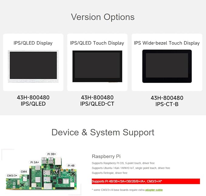 4.3inch DSI Display 800 × 480 Resolution IPS Wide-beael Display Thin and Light Design with Touch Function (43H-800480-IPS-CT-B)