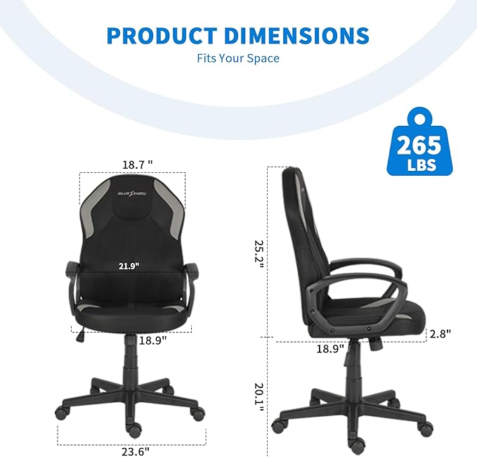 Ergonomic Gaming Chair Adjustable Height Black Office Chair with Lumbar Support and 360° Swivel Home Office Desk Chairs with Armrests for Office or Gaming Easy Assembly