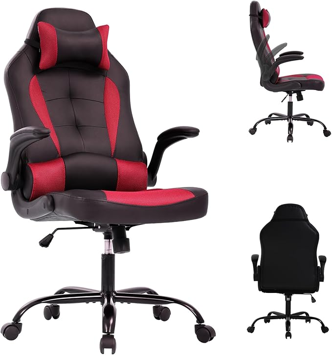 Big and Tall Racing Gaming Chair - Ergonomic Lumbar Support Office Chair for Adults in Red