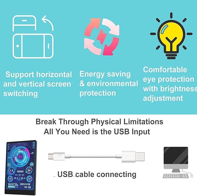 Pomya 3.5 Inch USB Mini Screen 360 Rotation 320 x 480 Resolution Monitor Computer Monitor