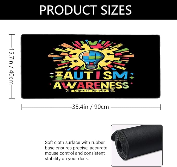 Large Mouse Mat Light Bulb Color Autism Computer Mousepad with Non-Slip Rubber Base Waterproof Mouse Pad Keyboard Pad for GamerHome School Laptop Office Accessories35.4x15.7 in