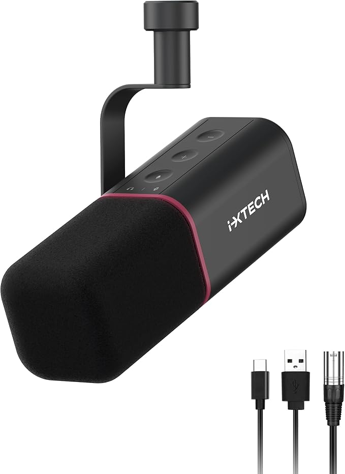 IXTECH Cardioid Dynamic Microphone with Mic Cover Vocal USB XLR Microphone for Podcasting Streaming Recording Gaming and Voice-Over (Black)