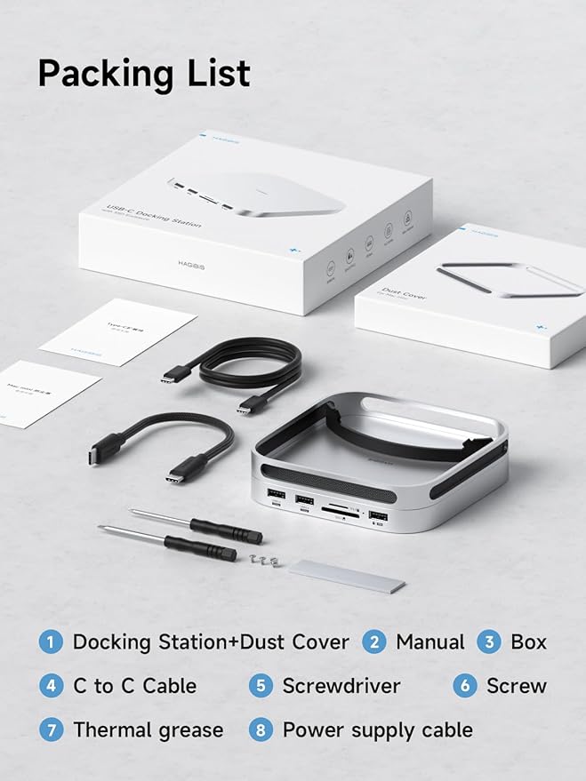 Hagibis Mac mini M4 Hub with M.2 SSD Enclosure &amp Dustproof Stand USB-C Docking Station with M.2 NVMe SSD Case SD4.0 Micro SD 4.0 10Gbps USB3.2 for Mac mini M4 Pro (MC65)