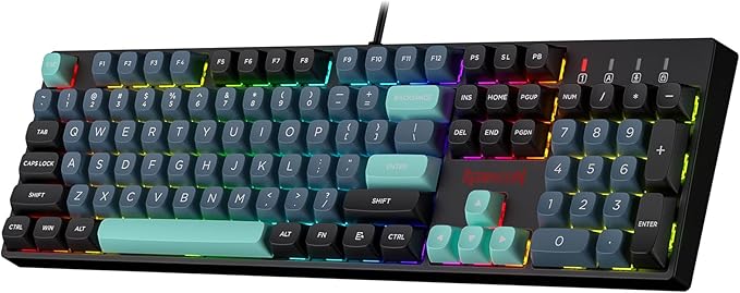 Redragon K582 SE Wired RGB Gaming Keyboard 104 Keys Mechanical Keyboard w/Mixed Color Round PBT Keycaps Dynamic 16.8M RGB Backlit &amp Linear Red Switch Redefine Software Supported