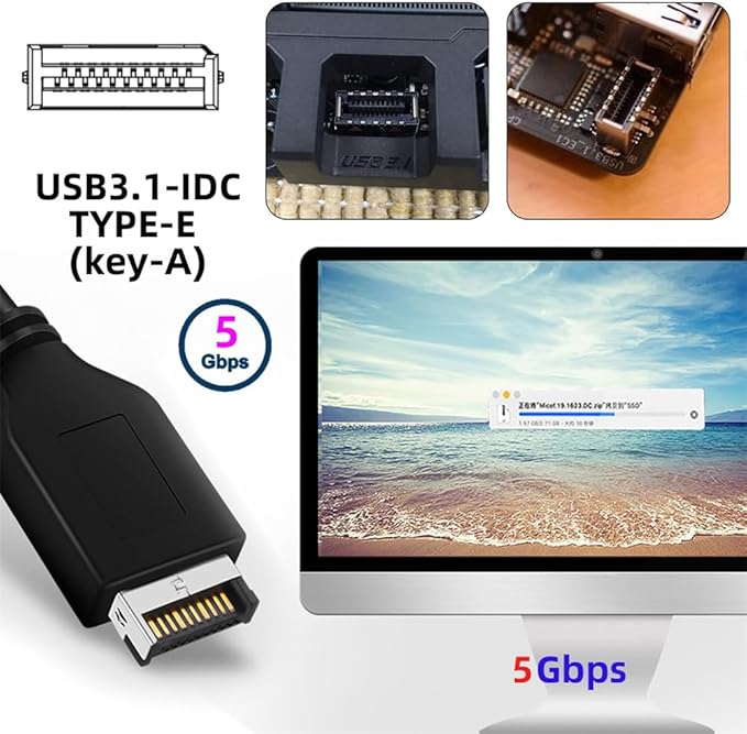 xiwai USB 3.0 19/20Pin &amp Type-E Female Header Splitter to Dual Type-E &amp USB 3.0 20Pin Outputs 5Gbps Black 11cm Cable PC Adapter
