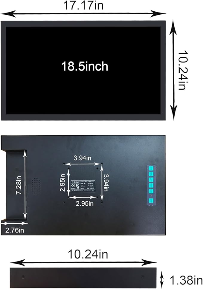 VSDISPLAY 18.5 Inch LCD Monitor 1920x1080 High Resolution Display Supports H/D DVI VGA Video Input as Computer PC Industrial Extra Monitor