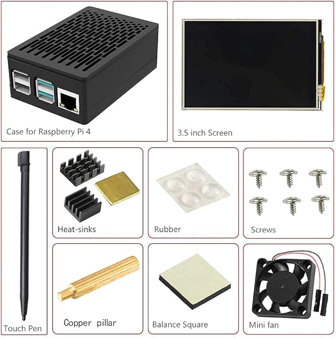 for Raspberry Pi 4 TFT 3.5 inch Touch Screen with Case Mini Cooling Fan and Heatsink 480x320 Resolution 60fps Monitor LCD Display