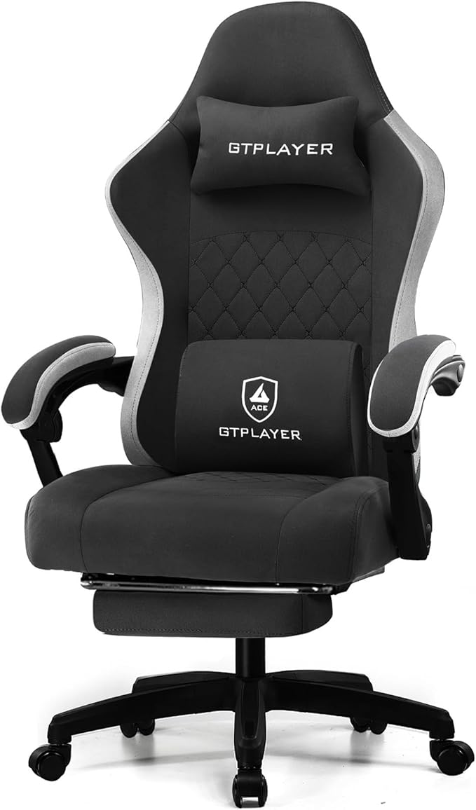 GTPLAYER Gaming Chair Fabric Computer Office Chair with Pocket Spring Cushion Ergonomic Office and Gaming Video Gaming Chair with Linkage Armrests High Back Desk Chair with Adjustable Recliner