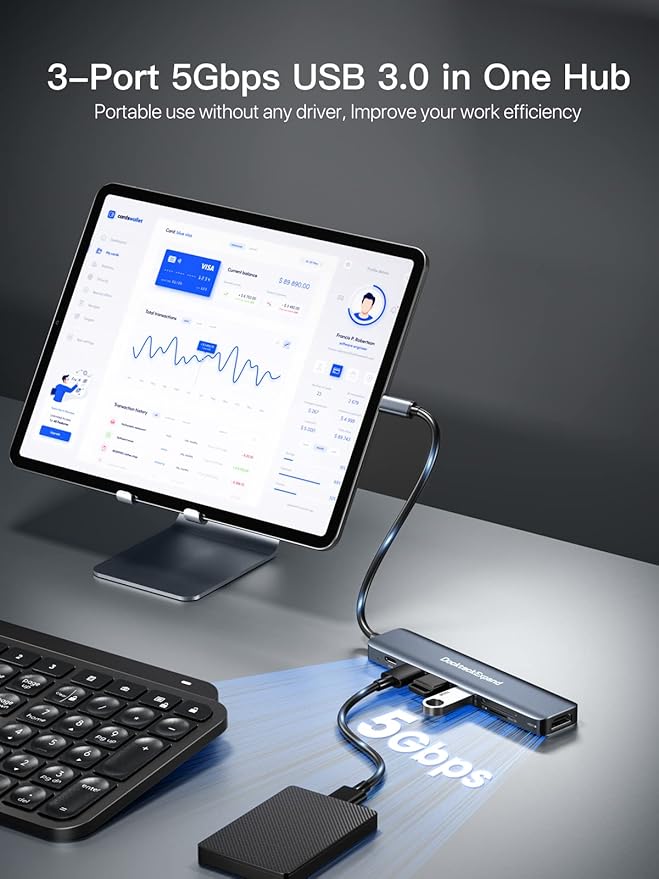 USB C Hub DockteckExpand 7 in 1 USB-C Multiport Adapter with 4K HDMI 100W Power Delivery 3 USB 3.0 Ports SD/TF Card Reader for MacBook Pro/Air iMac iPad Pro Surface Pro 7/8 XPS HP and More