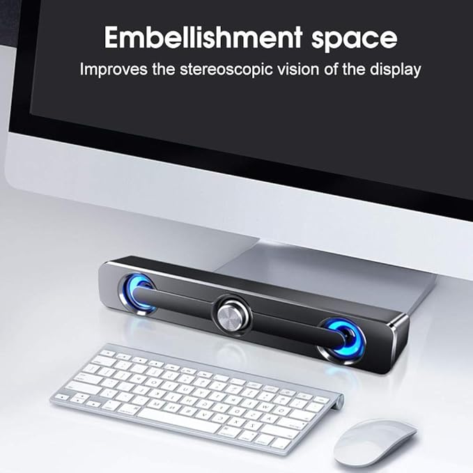 Hakeeta Computer Laptop SpeakerSupports 3.5mm Universal Speaker JackVolume Control Knob2 Speakers + 2 Bass VibrationPortable Easy to UseGreat Gift for Family Friend(Black)