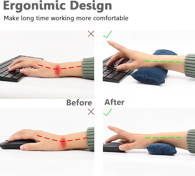Keyboard Mouse Wrist Rest Bean Bag Set Ergonomic Wrist Rest for Keyboard and Mouse Filled Ergo Beads for Laptop Desktop Computer (Dark Blue)