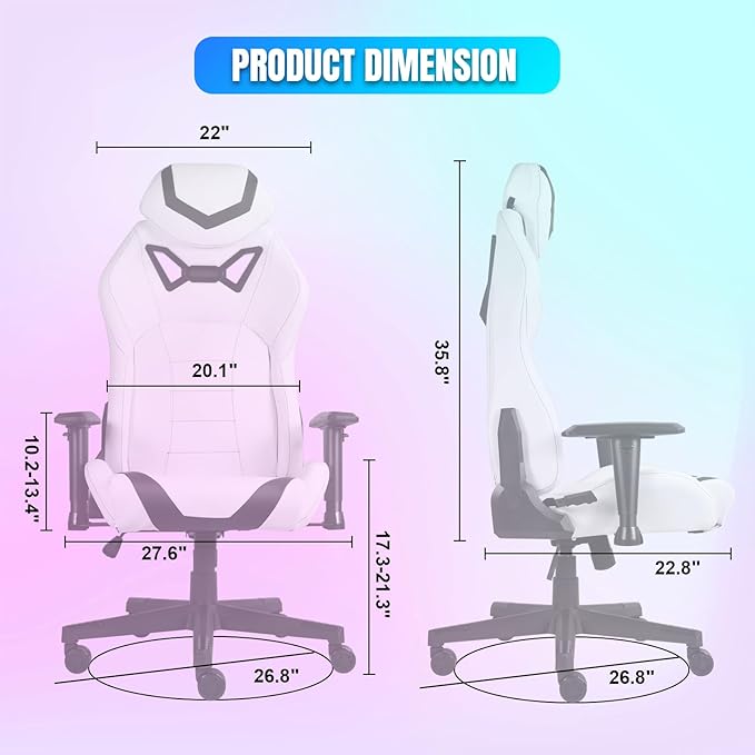 DIKEP Gaming Chair Video Game Chair with Footrest Lumbar Support Headrest PU Leather High Back Computer Chair for Home Office Cyan White
