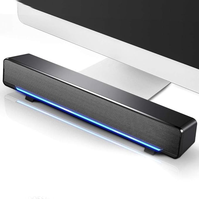 Bewinner USB Wired Soundbar 3.5mm Stereo Soundbar Music Player Bass Surround Sound Box for Desktop Laptop TV Smartphone Tablet PC MP3 MP4 Portable Subwoofer Home Audio Speakers(Black)