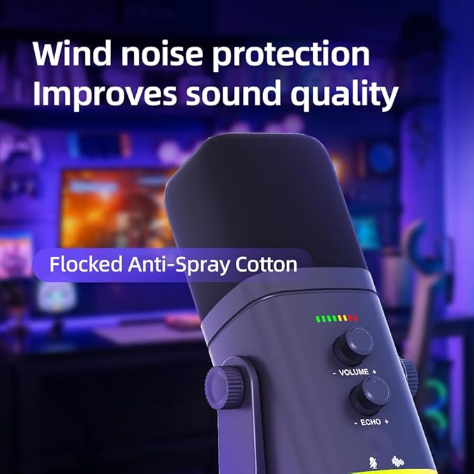 USB/XLR Desktop Dynamic Microphone with RGB Light Noise Reduction &amp Mute Button for Podcast Recording PC Computer Gaming Streaming Mic with RGB Light Mute Button Headphones Jack (Black)