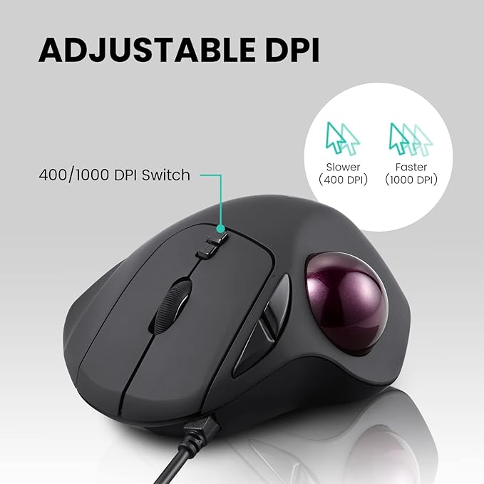 Perixx Perimice-517 Wired Trackball USB Mouse 7 Button Design Build-in 1.34 Inch Trackball with Pointing Feature