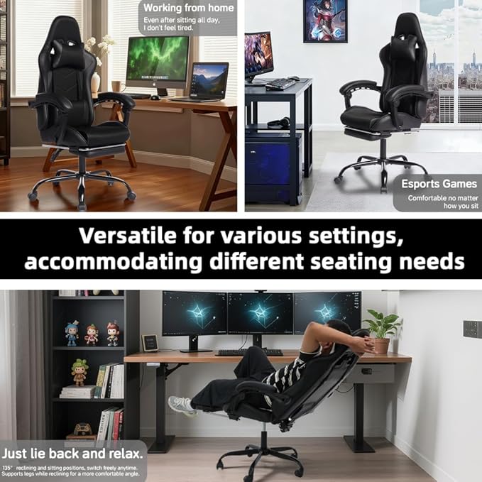 Ergonomic Racing Style Gaming Chair PU Leather High Back PC Office Seat with Lumbar Support Massage Function