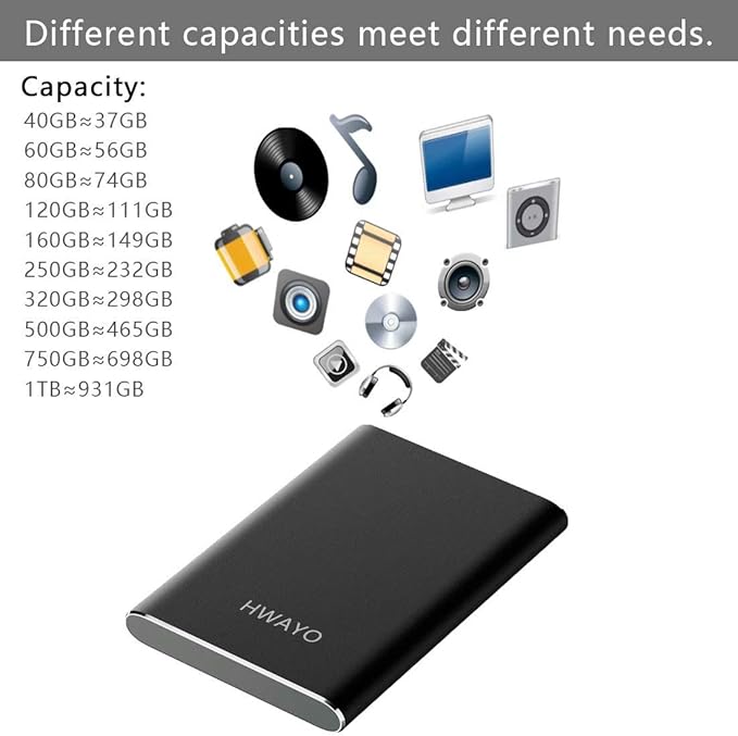1TB Portable External Hard Drive USB3.1 Gen 1 Type C Ultra Slim 2.5'' HDD Storage Compatible for PC Desktop Laptop Mac Xbox One (Black)