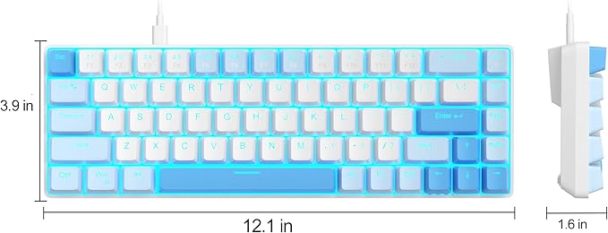 MageGee Portable 60% Mechanical Gaming Keyboard MK-Box LED Backlit Compact 68 Keys Mini Wired Office Keyboard with Red Switch for Windows Laptop PC Mac - Sky Blue