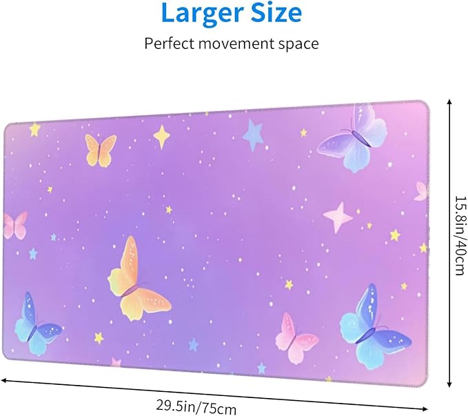 Purple Star Butterfly Desk Cover MatExtended Large Mouse PadComputer Laptop Mat Desk Decor for Office Game Home 30x16 Inch