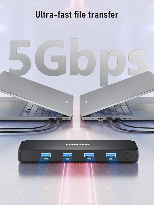 Lemorele KVM Switch 4K 2x1 2-Computer Sharing 1 Monitor with USB 3.0 Hub 4-Port USB for Mouse Keyboard Plug and Play USB-C Powered 4K@30Hz (2 USB Cables Included)