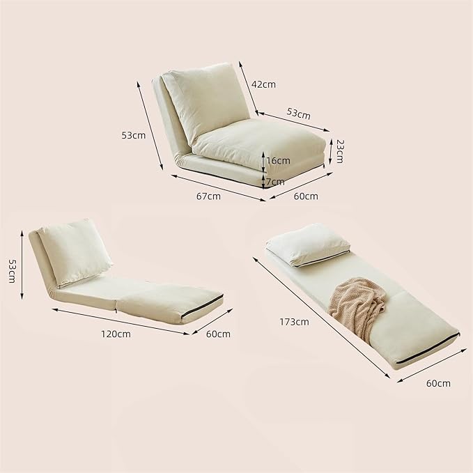 BTZHY Floor Chair Floor Sofa Bed Folding Lazy Sofa Chair Foam Filling Extra Thick Floor Couch Chair Convertible Sleeper Chair Bed 5 Angle Adjustment Recliner Chair for Bedroom Living Room