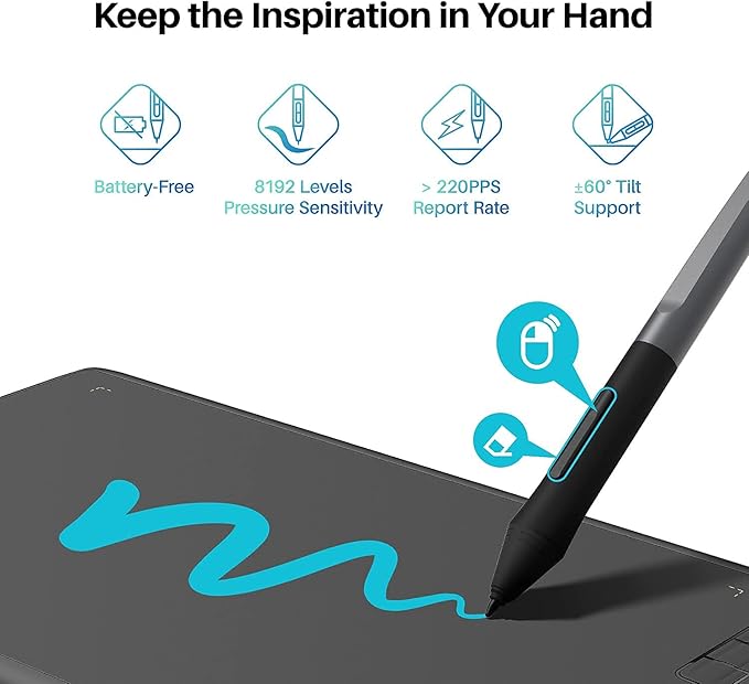 HUION Inspiroy H610X Drawing Tablet 10x6.25 Inch and ST300 Adjustable Drawing Tablet Stand