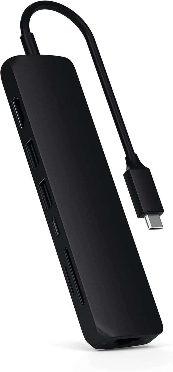 Satechi USB C Hub Multiport Adapter with 4K HDMI 60W USB C PD Charging 2X USB-A Ethernet Micro/SD Card Readers for MacBook Windows - Black