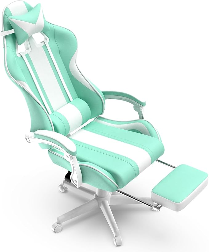 Ferghana Gaming Chairs Ergonomic Racing Style PC Game Computer Chair with Headrest Lumbar Support Adjustable Recliner PU Leather Video Computer Chair(Light Green)