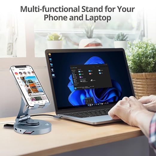 SIIG USB-C Hub Stand - iPhone 15 / iPad mini/Tablet Stand Docking Station Rotatable Base/Foldable Holder 4K 60Hz HDMI USB-A &amp USB-C 5Gbps PD 88W 3.5mm Audio/Mic SD/TF for iPad/Surface Pro 9