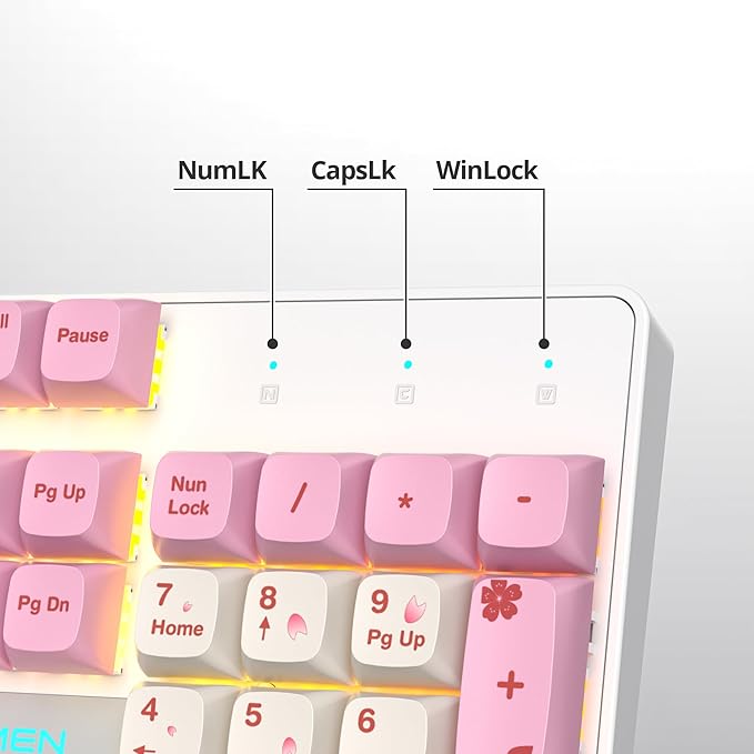 surmen Full Size Pink Keyboard with Number Pad 104 Keys RGB Wired Mechanical Gaming Keyboard Backlit with PBT Keycaps Linear Red Switch for Laptop Desktop PC Gamers（104 Ying）