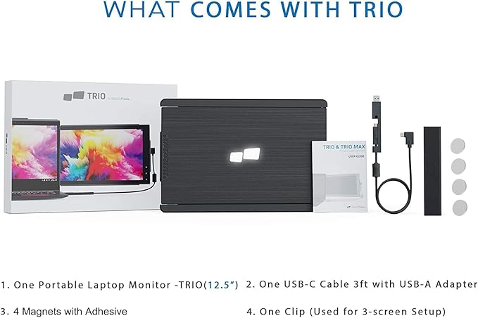 Trio Portable Monitor for Laptop Mobile 13.3 Dual &amp Triple Screen 1080P IPS Display Laptop Monitor USB A/Type-C On-The-Go for Mac PCLinux Chromebook 13-17 Laptops