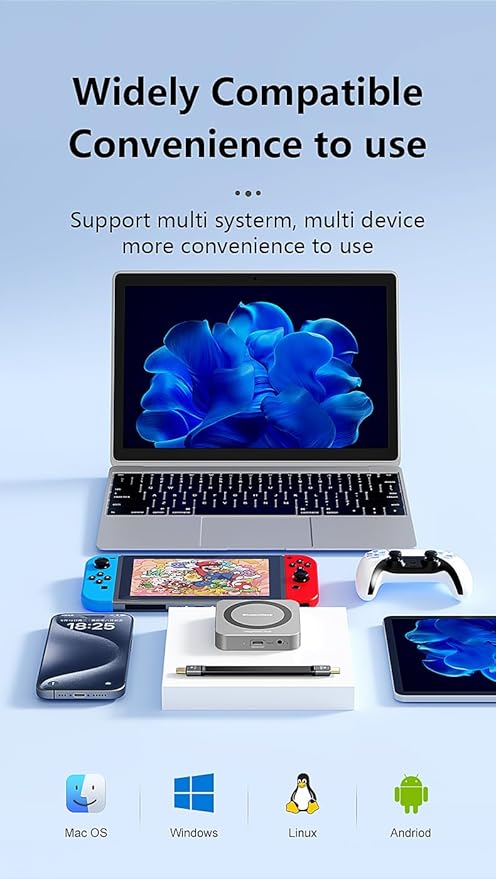 8-in-1 Magnetic Docking Station for M.2 NVME SSD - 4K HDMI PD100W Charging Type-C 3.2 Hub for Laptops Tablets &amp Phones