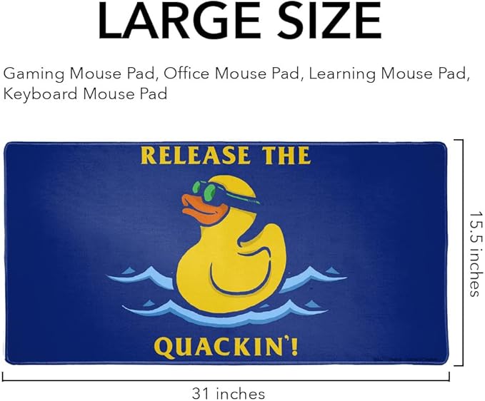 Release The Quackin' Kraken Rubber Duck Funny Humor Large Gaming Mouse Pad Desk Mat with Stitched Edges Non-Slip Base