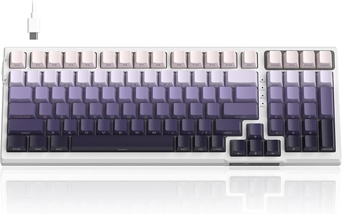 MageGee SKY98 Mechanical Gaming Keyboard 96% Hot Swappable Wired Custom Creamy Keyboards w/ 5-Layer Sound Dampening RGB Backlit Side Printed Keycaps for Win/Mac (White &amp Purple Purple Bird Swi