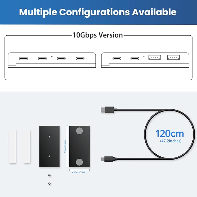 EJAY 10Gbps Magnetic USB-C Hub 4-Port USB 3.2 Gen2 Data Transfer Includes 2 Packs Sliding Rail Screws and Sticky Pads for MacBook Laptop PC