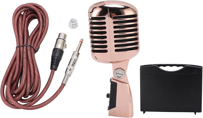 Zunate Retro Dynamic Microphone with Rugged Structure and Flexible Positioning for KTV and Live Performances (Pink Gold)