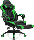 GYMAX Gaming Chair Ergonomic Computer Chair with Footrest Linkage Armrests &amp Lumbar Cushion Big Wide High Back Video Gaming Chair Reclining Office Rolling Chair for Adult/Teens (Green)