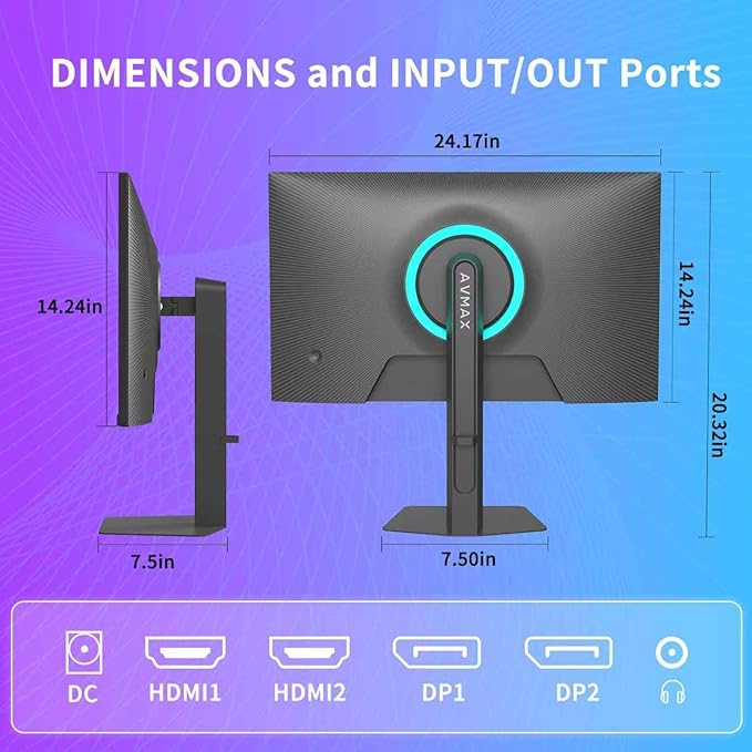 AVMAX 27 Inch Gaming Monitor 320Hz/300Hz/240HzQHD2560X1440 Fast IPSAdaptive FreeSync90% DCI-P3HDR400 SupportErgoStand 2XDP1.4&amp2XHDMI2.1P273B