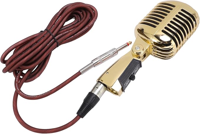 Dynamic Microphone with Rugged Design &amp Shock Mount - Cardioid Pattern Zinc Alloy Studio &amp Live Performances (Gold)